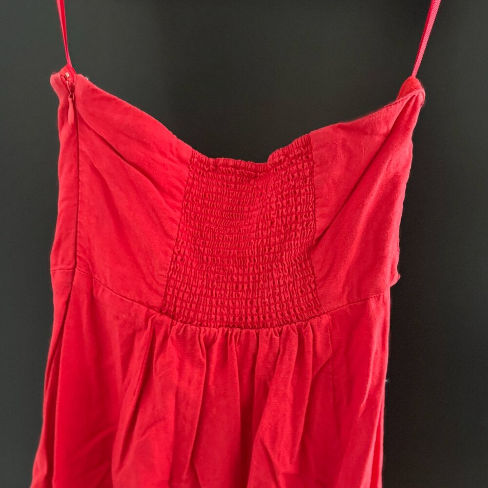 Bright Red/Orange Urban Outfitters Strapless Midi Dress with slit - Picture 7 of 8